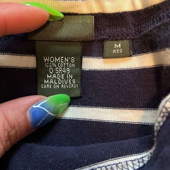 L.L.Bean Women's Navy And White Striped Long Sleeve Shift Dress - Picture 6 of 6